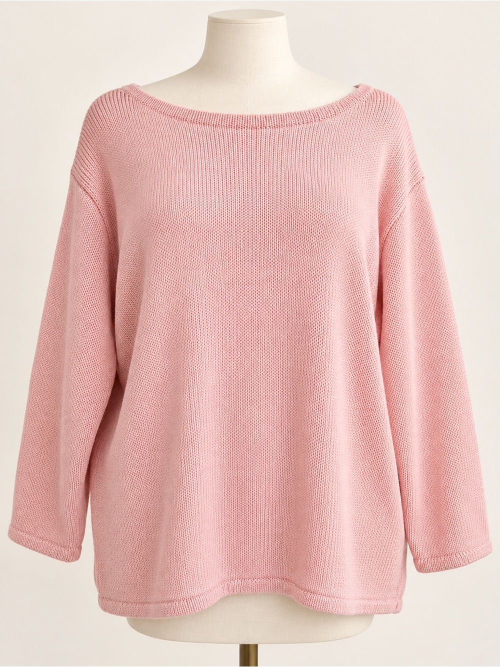 Lauren Ralph Lauren 2X Pink Cotton Boat Neck Open Knit Sweater Plus Size Preppy